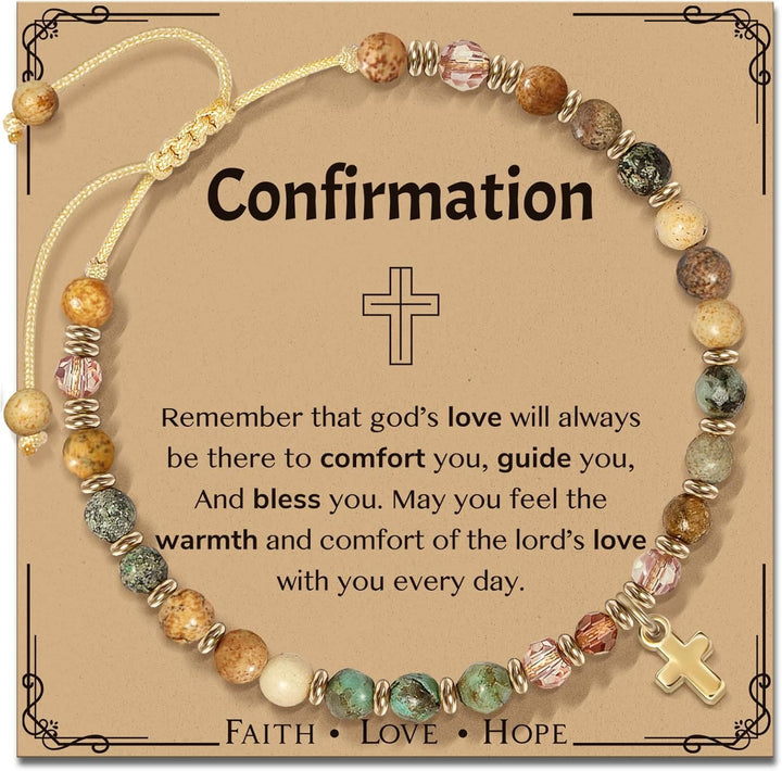 Natural Stone & Cross Bracelet with Bible Card Series: Tender Devotion for Special Moments