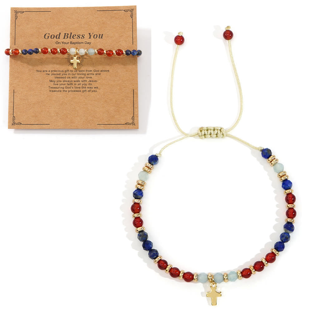 Natural Stone & Cross Bracelet with Bible Card Series: Tender Devotion for Special Moments