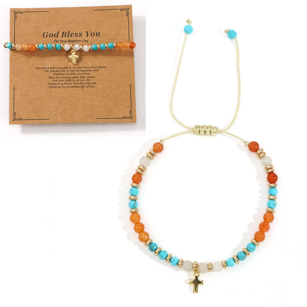 Natural Stone & Cross Bracelet with Bible Card Series: Tender Devotion for Special Moments