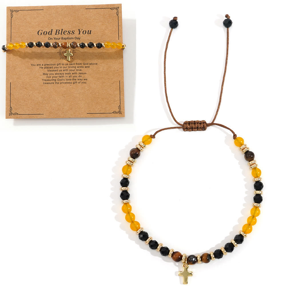 Natural Stone & Cross Bracelet with Bible Card Series: Tender Devotion for Special Moments