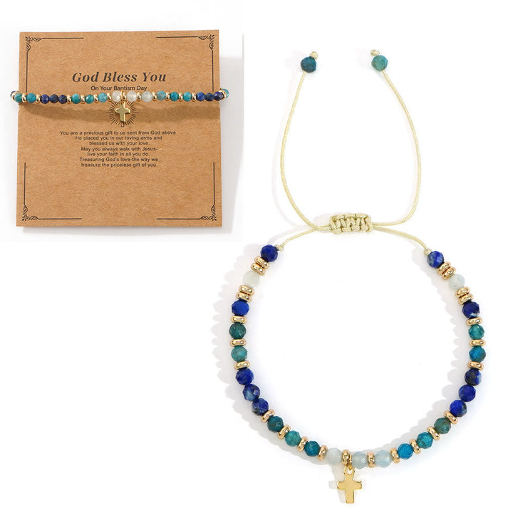 Natural Stone & Cross Bracelet with Bible Card Series: Tender Devotion for Special Moments
