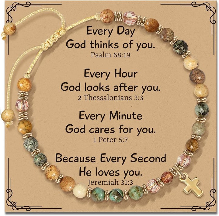 Natural Stone & Cross Bracelet with Bible Card Series: Tender Devotion for Special Moments