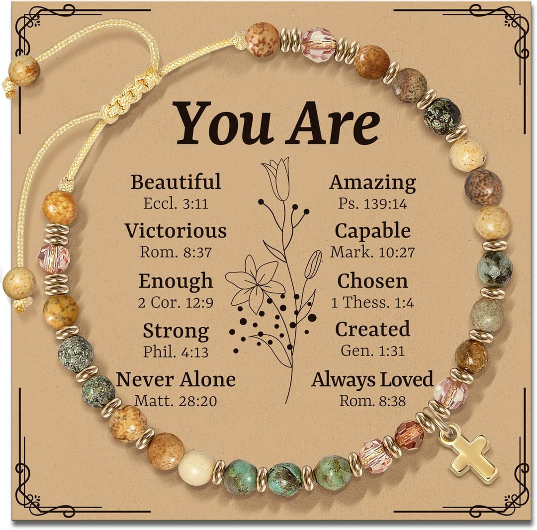 Natural Stone & Cross Bracelet with Bible Card Series: Tender Devotion for Special Moments