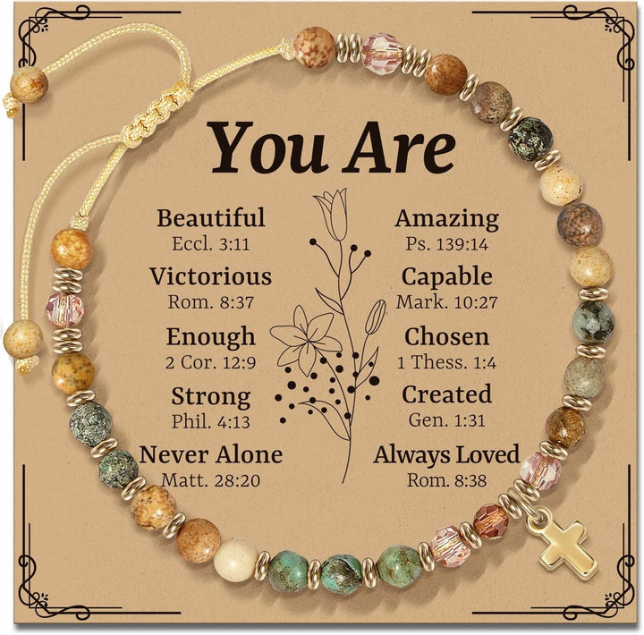 Natural Stone & Cross Bracelet with Bible Card Series: Tender Devotion for Special Moments