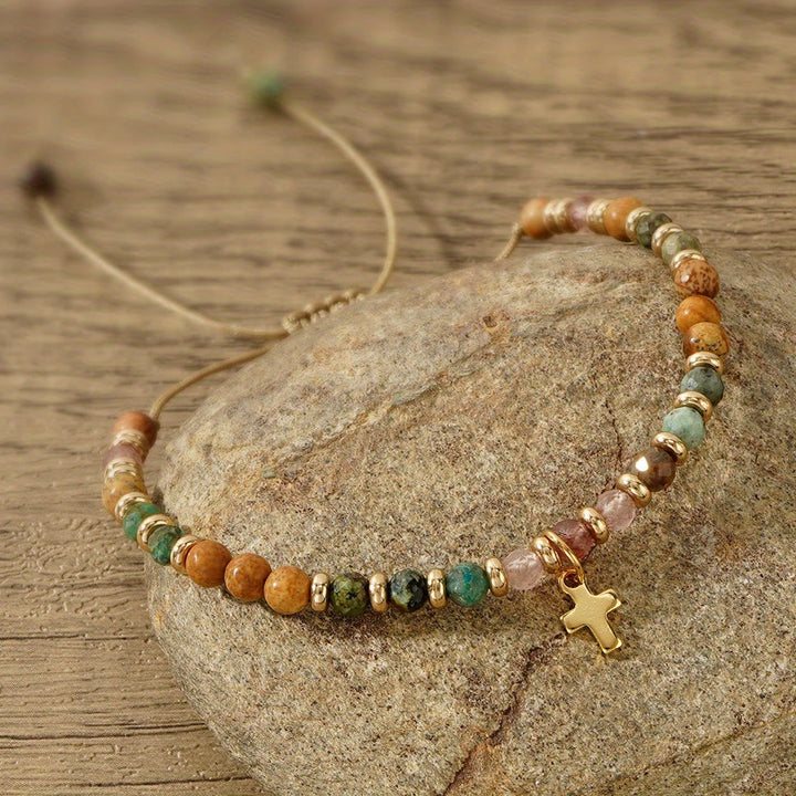 Natural Stone & Cross Bracelet with Bible Card Series: Tender Devotion for Special Moments