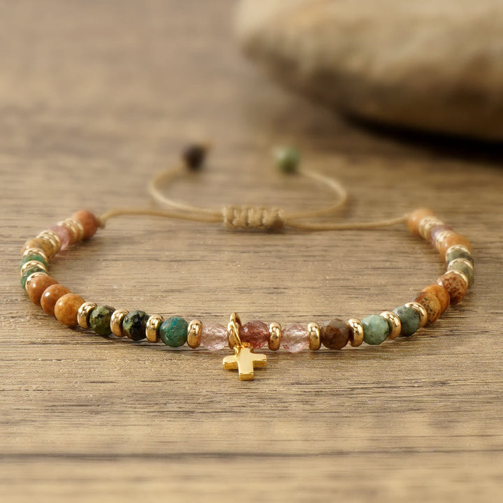 Natural Stone & Cross Bracelet with Bible Card Series: Tender Devotion for Special Moments