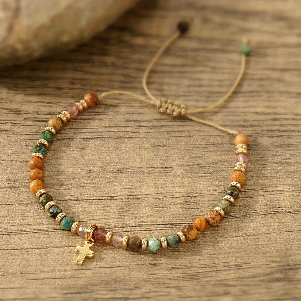 Natural Stone & Cross Bracelet with Bible Card Series: Tender Devotion for Special Moments