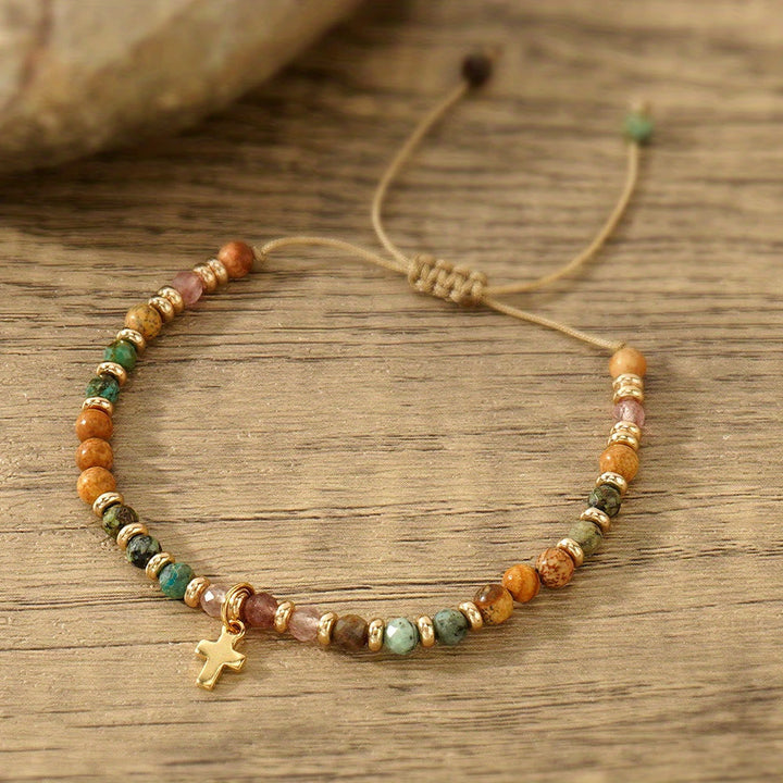 Natural Stone & Cross Bracelet with Bible Card Series: Tender Devotion for Special Moments