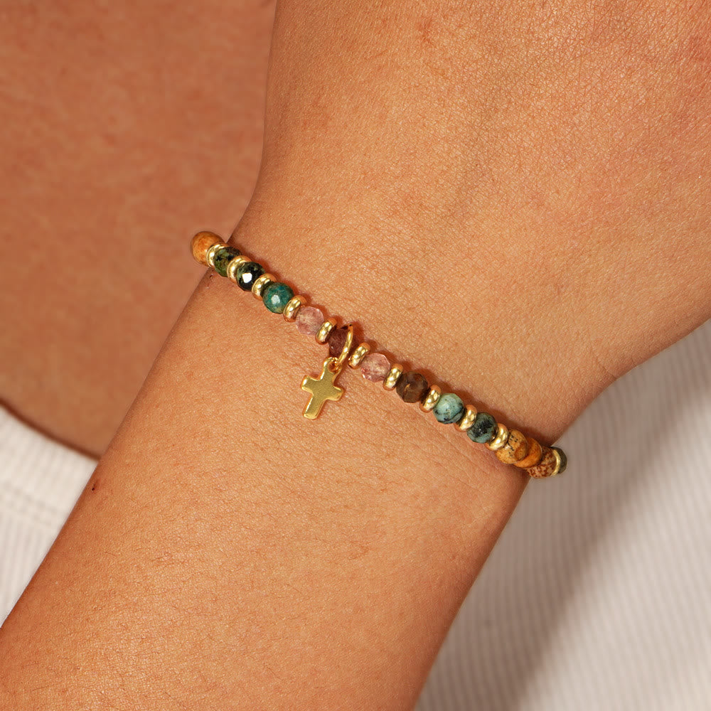 Natural Stone & Cross Bracelet with Bible Card Series: Tender Devotion for Special Moments