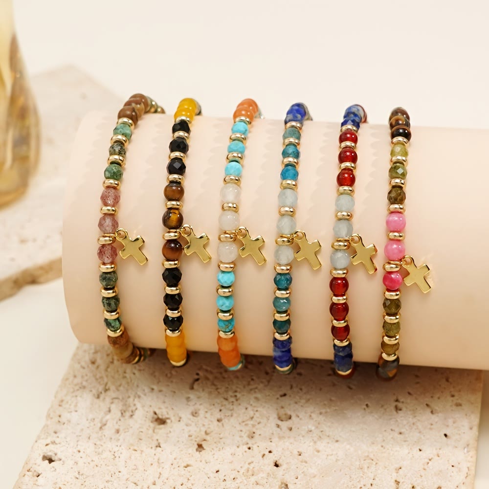 Natural Stone & Cross Bracelet with Bible Card Series: Tender Devotion for Special Moments