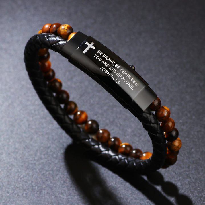 Joshua 1:9 Woven Leather Cross Bracelet: Bold Courage for Daily Wear