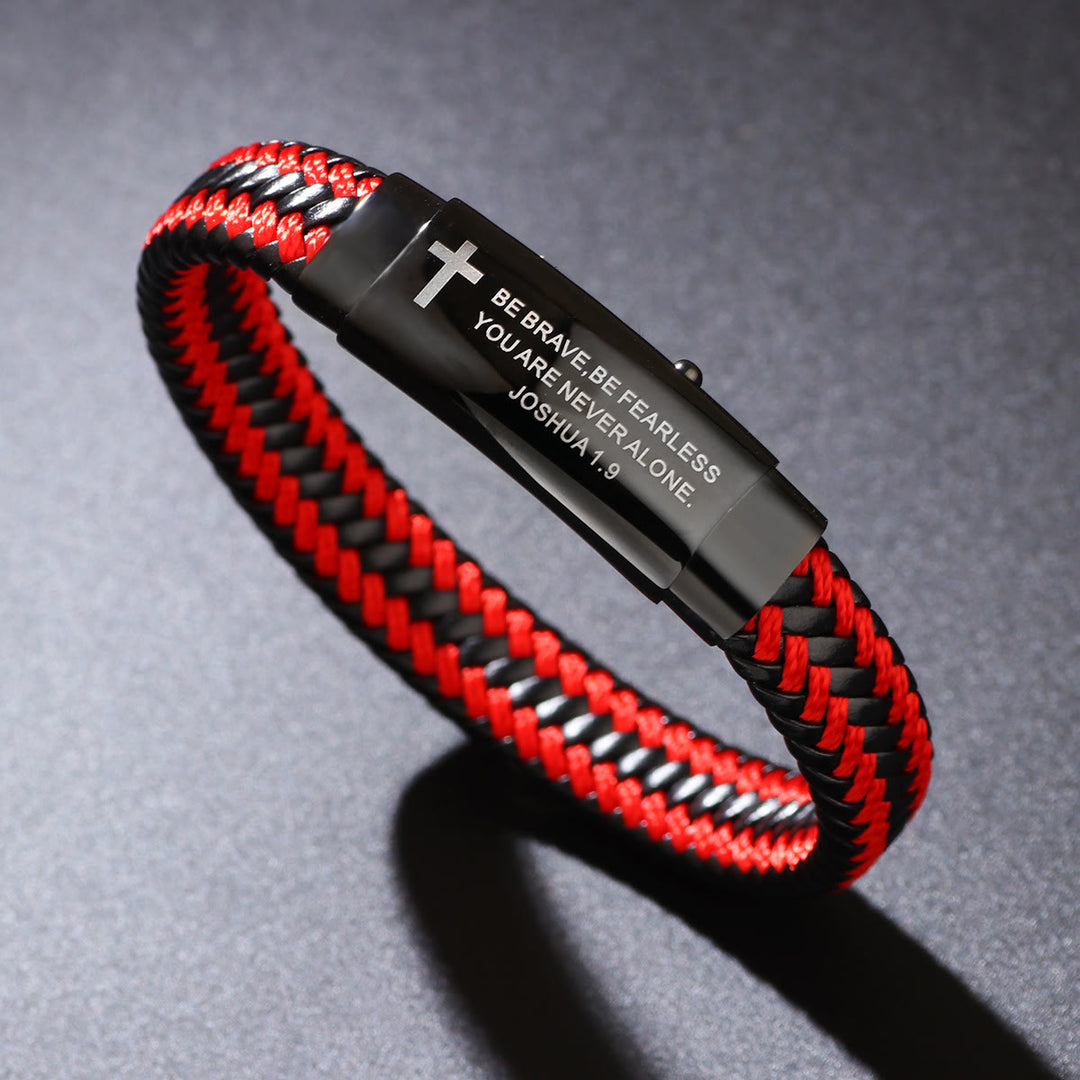 Joshua 1:9 Woven Leather Cross Bracelet: Bold Courage for Daily Wear