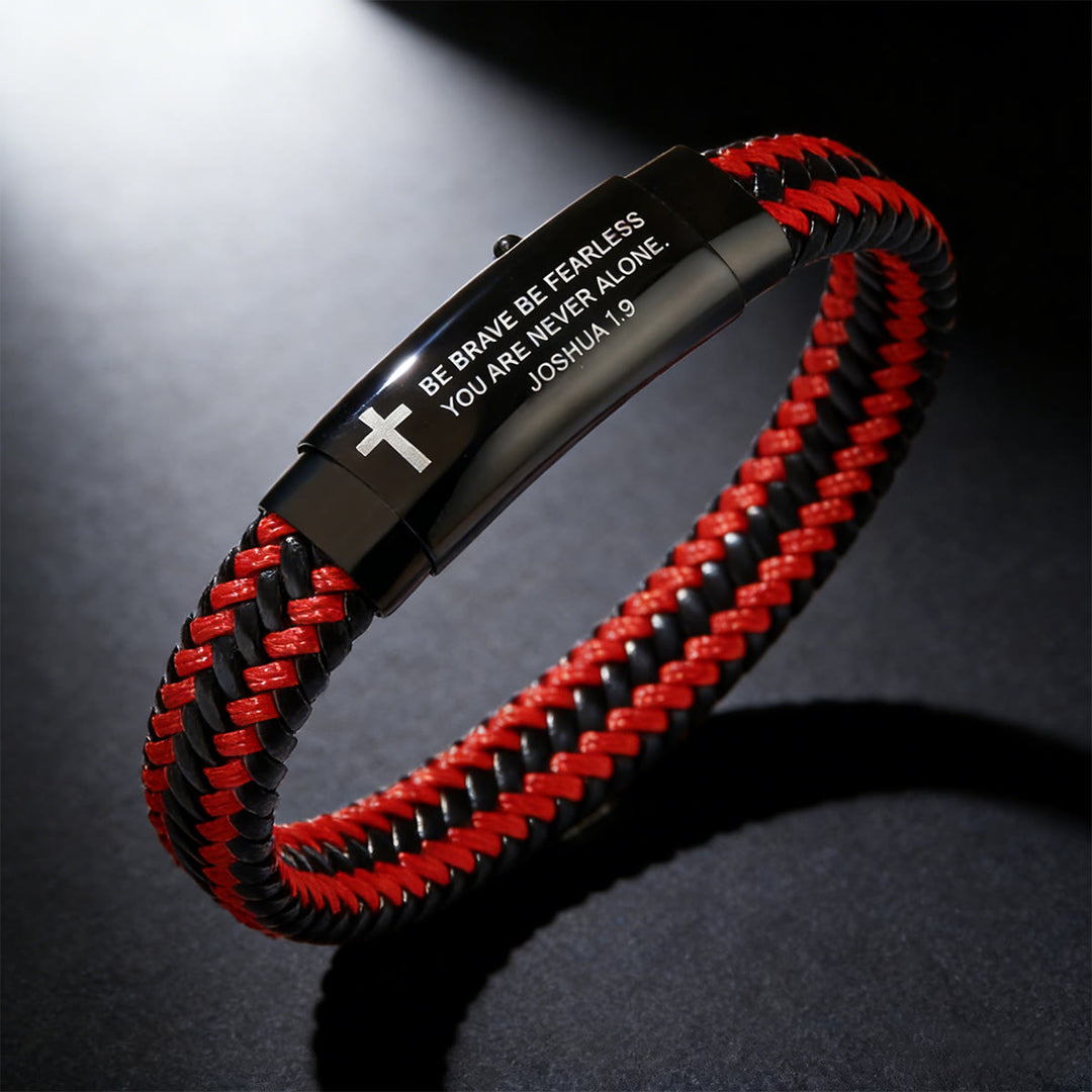 Joshua 1:9 Woven Leather Cross Bracelet: Bold Courage for Daily Wear