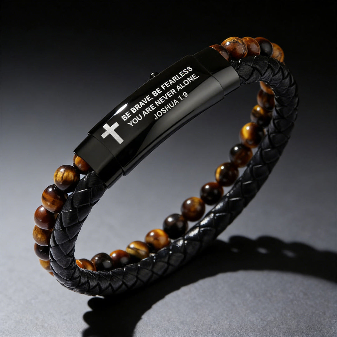 Joshua 1:9 Woven Leather Cross Bracelet: Bold Courage for Daily Wear