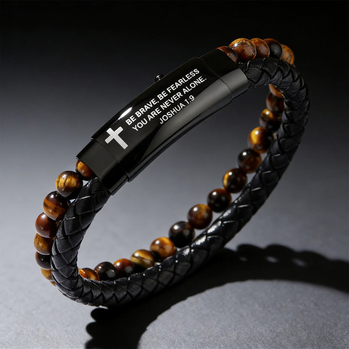 Joshua 1:9 Woven Leather Cross Bracelet: Bold Courage for Daily Wear