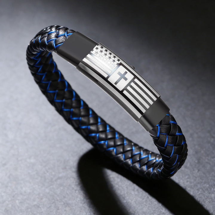 Joshua 1:9 Woven Leather Cross Bracelet: Bold Courage for Daily Wear