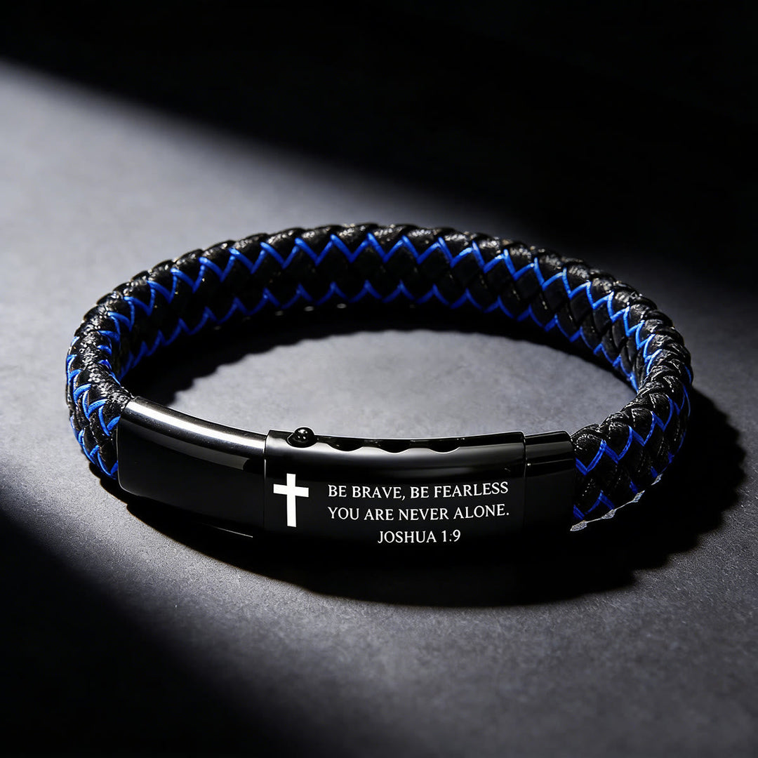 Joshua 1:9 Woven Leather Cross Bracelet: Bold Courage for Daily Wear