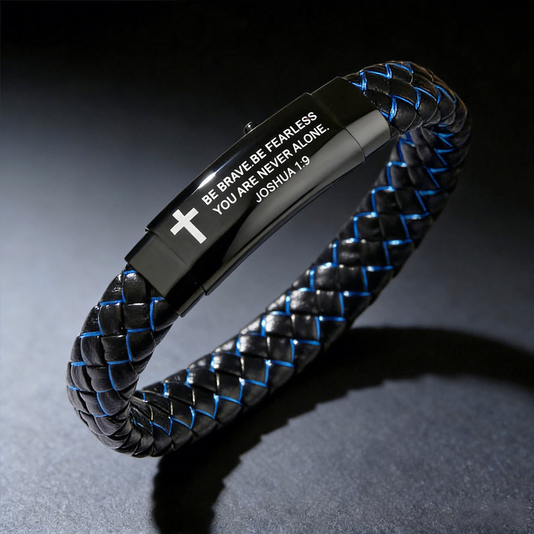 Joshua 1:9 Woven Leather Cross Bracelet: Bold Courage for Daily Wear
