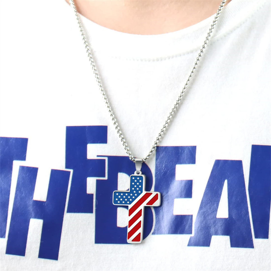 Tri-Color Cross Necklace with American Flag & Scripture: A Patriotic Expression