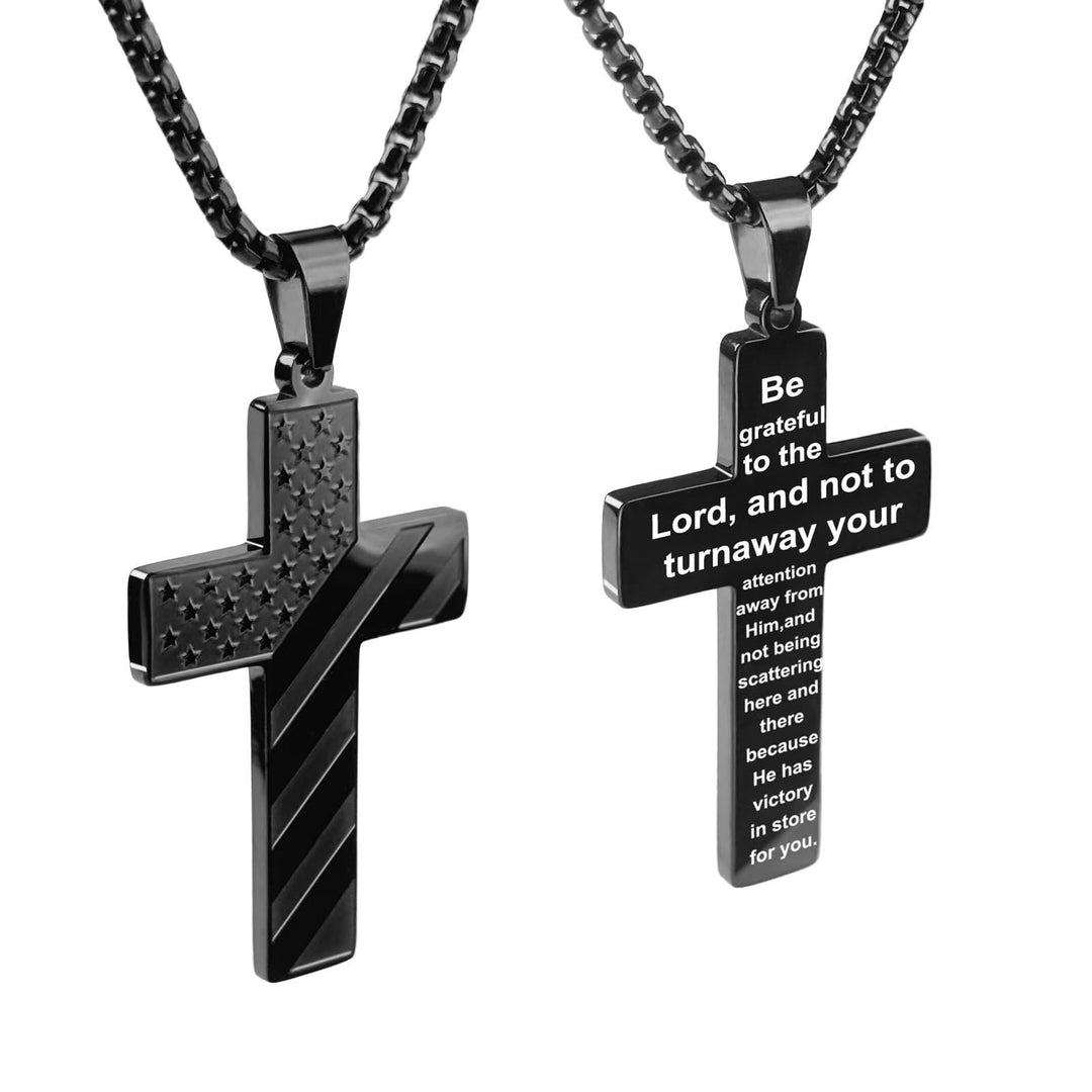 Tri-Color Cross Necklace with American Flag & Scripture: A Patriotic Expression
