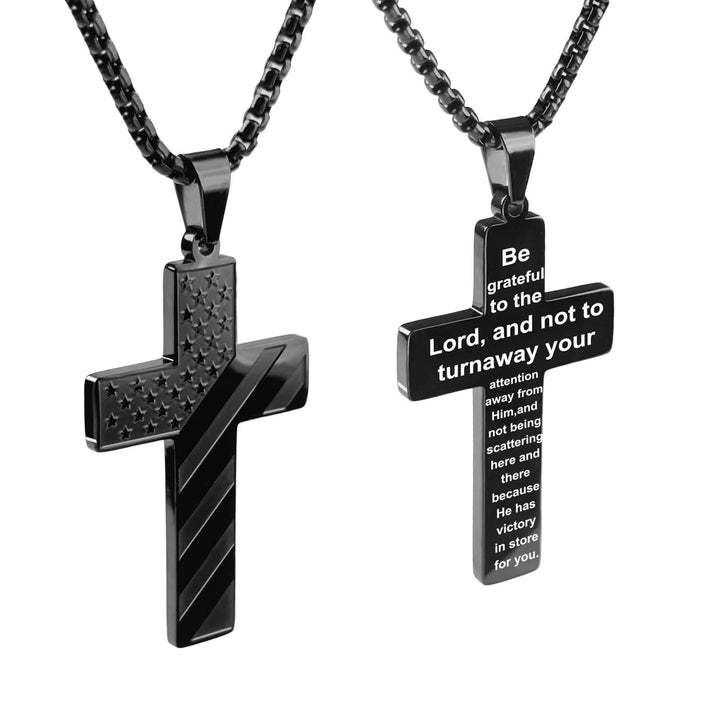 Tri-Color Cross Necklace with American Flag & Scripture: A Patriotic Expression