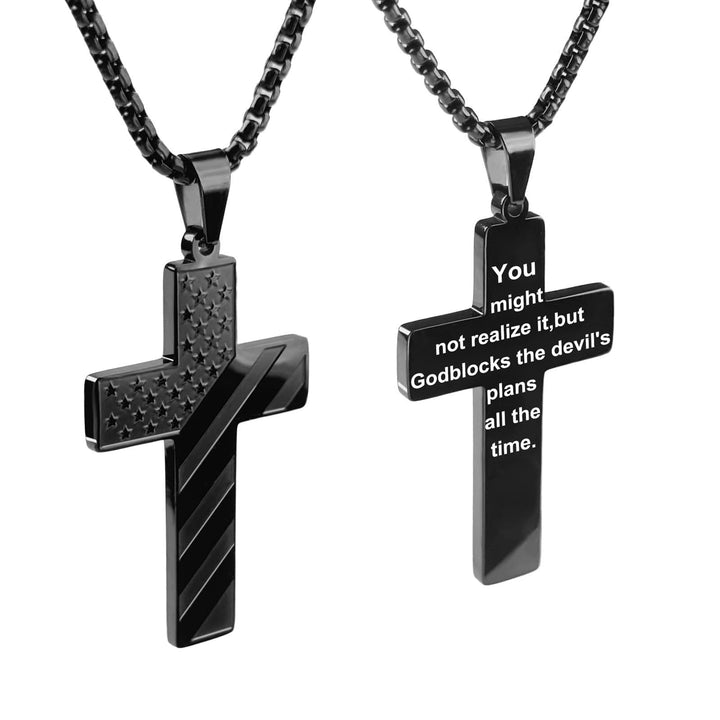 Tri-Color Cross Necklace with American Flag & Scripture: A Patriotic Expression