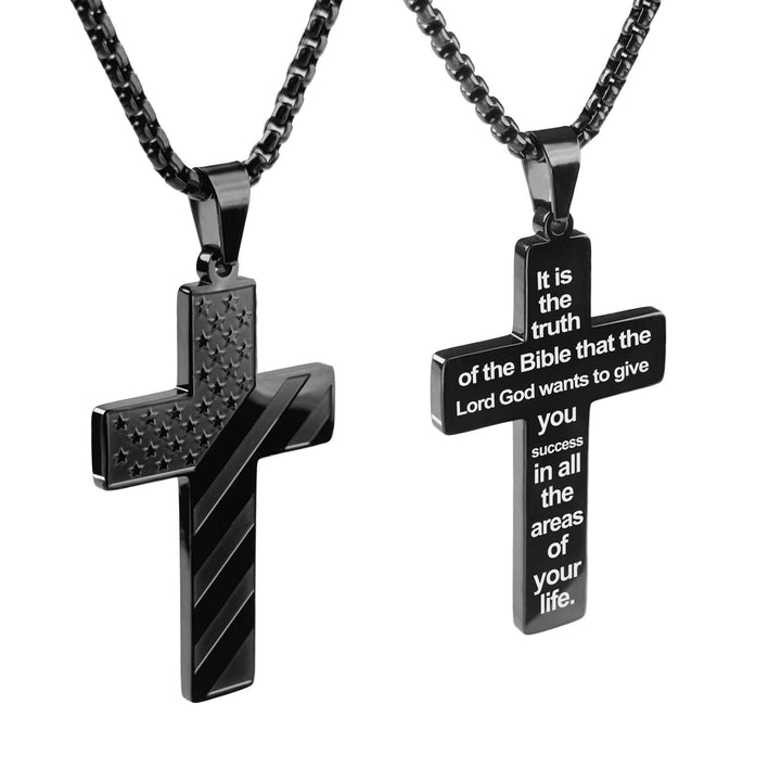 Tri-Color Cross Necklace with American Flag & Scripture: A Patriotic Expression