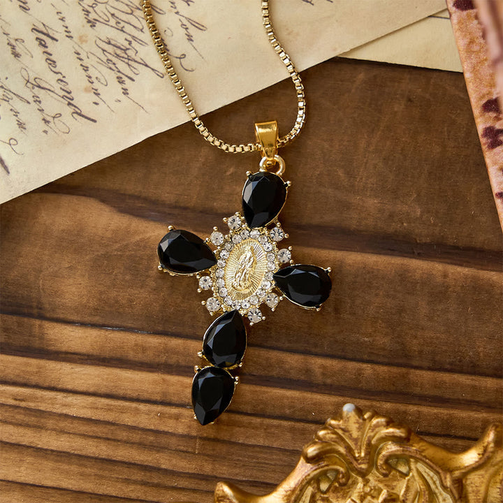 Luminous Our Lady Cross with Zircon Necklace: Warm Comfort for Faithful Hearts