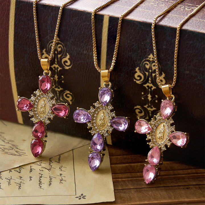 Luminous Our Lady Cross with Zircon Necklace: Warm Comfort for Faithful Hearts