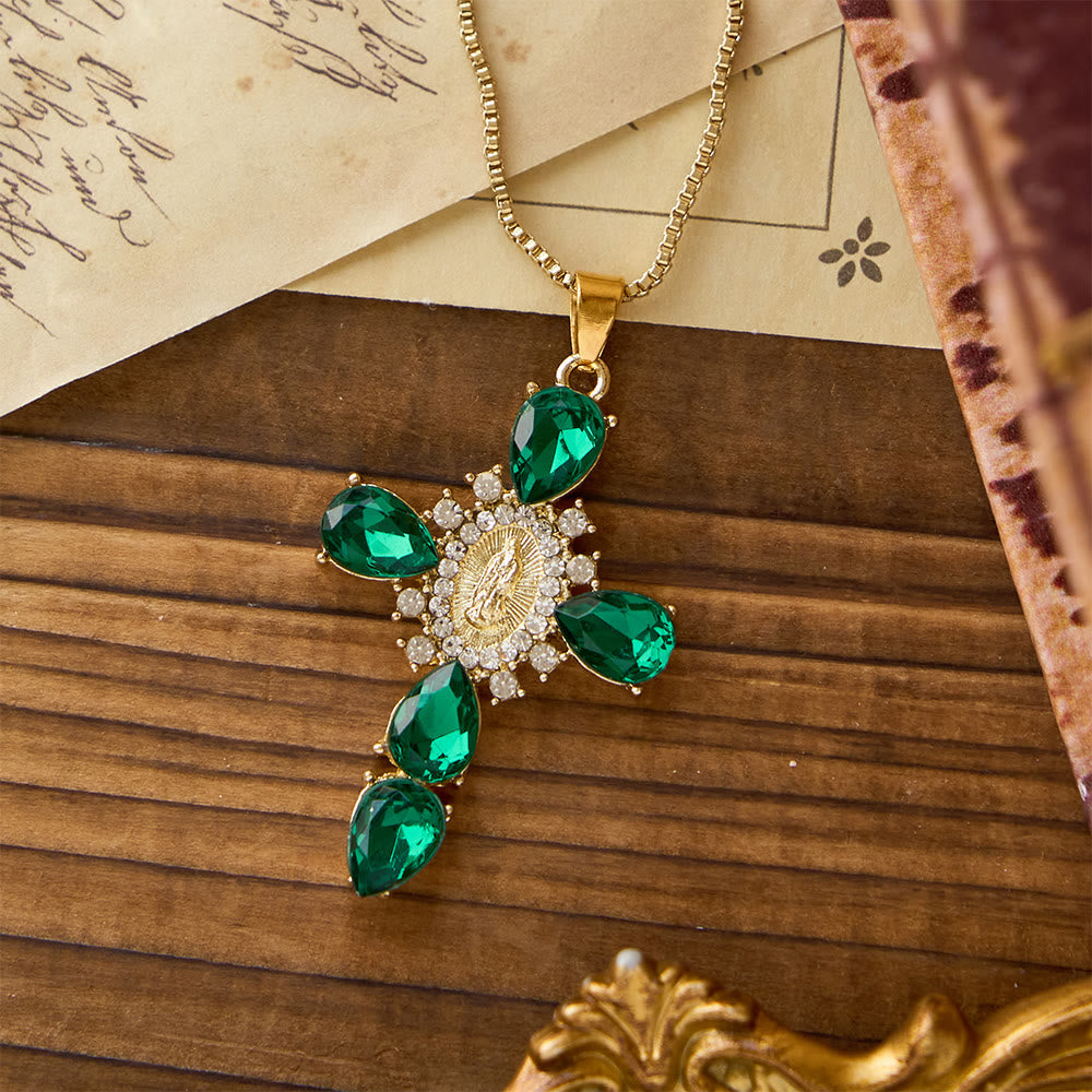 Luminous Our Lady Cross with Zircon Necklace: Warm Comfort for Faithful Hearts