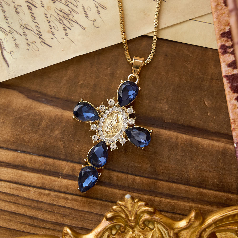 Luminous Our Lady Cross with Zircon Necklace: Warm Comfort for Faithful Hearts