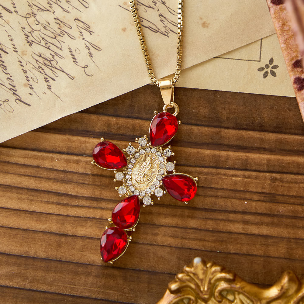 Luminous Our Lady Cross with Zircon Necklace: Warm Comfort for Faithful Hearts