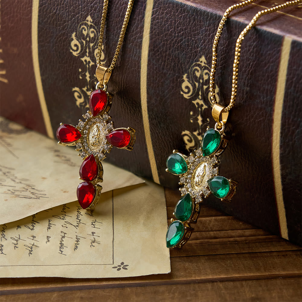 Luminous Our Lady Cross with Zircon Necklace: Warm Comfort for Faithful Hearts