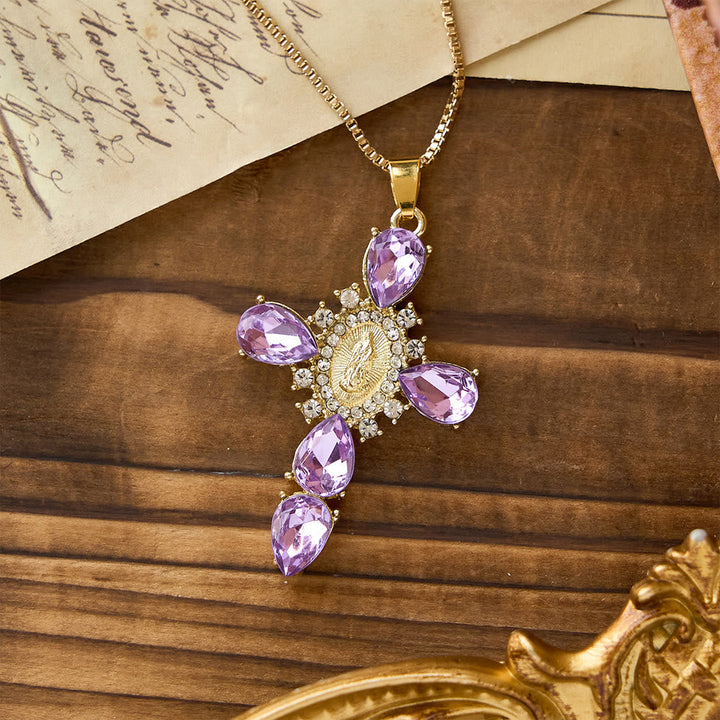 Luminous Our Lady Cross with Zircon Necklace: Warm Comfort for Faithful Hearts