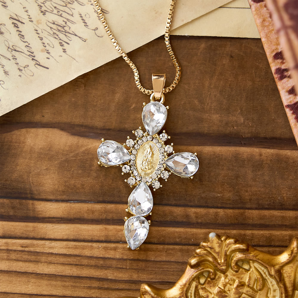 Luminous Our Lady Cross with Zircon Necklace: Warm Comfort for Faithful Hearts