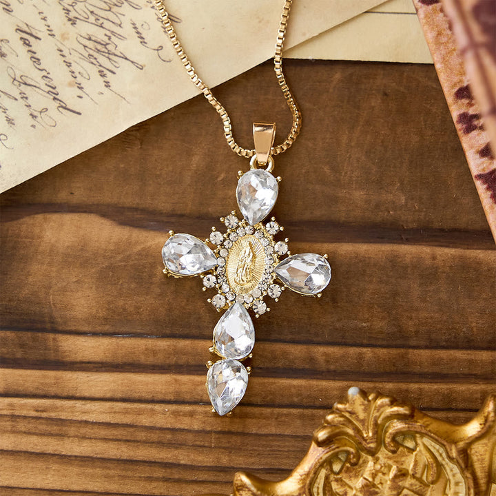 Luminous Our Lady Cross with Zircon Necklace: Warm Comfort for Faithful Hearts