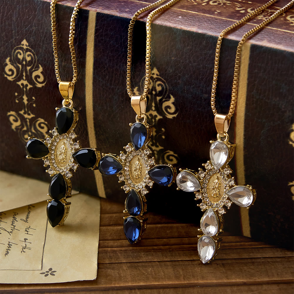 Luminous Our Lady Cross with Zircon Necklace: Warm Comfort for Faithful Hearts