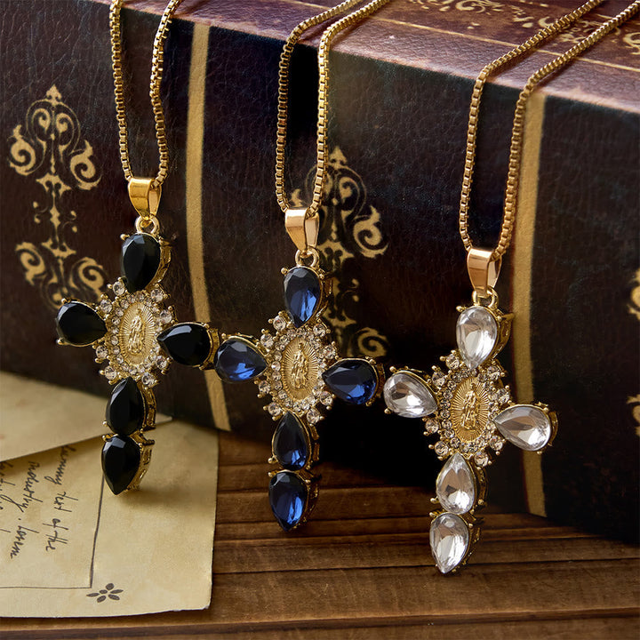 Luminous Our Lady Cross with Zircon Necklace: Warm Comfort for Faithful Hearts