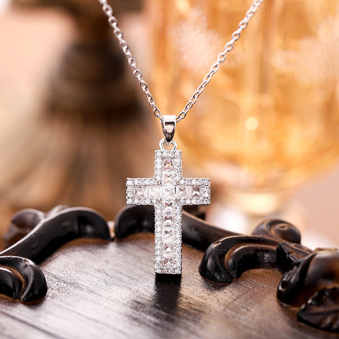 Sparkling Zircon Cross Pendant Necklace: Radiant Faith for Daily Wear