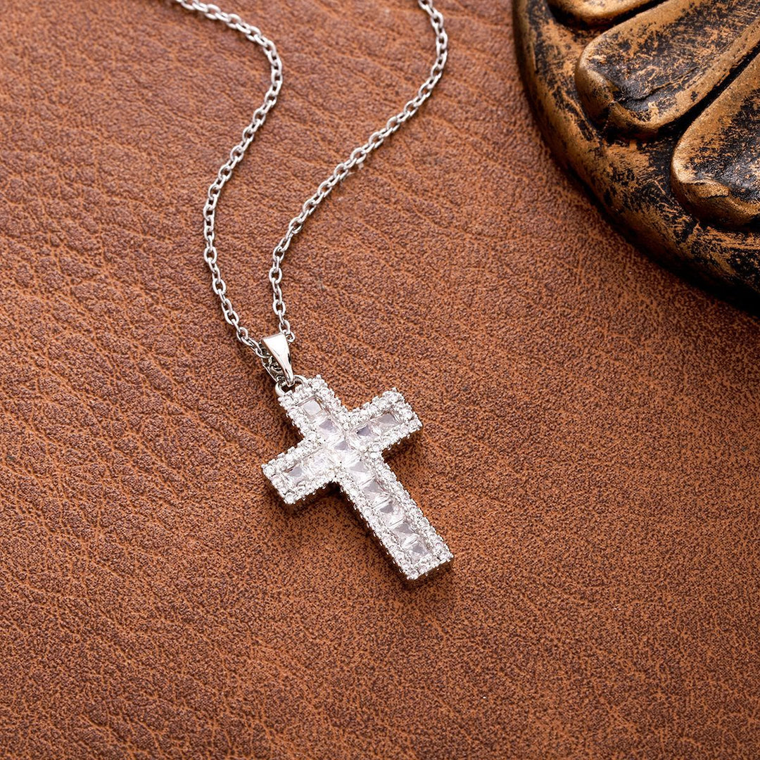 Sparkling Zircon Cross Pendant Necklace: Radiant Faith for Daily Wear
