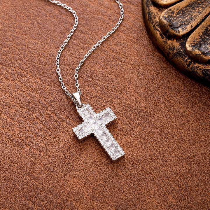 Sparkling Zircon Cross Pendant Necklace: Radiant Faith for Daily Wear