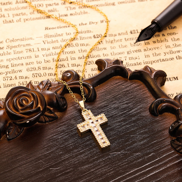 Sparkling Zircon Cross Pendant Necklace: Radiant Faith for Daily Wear
