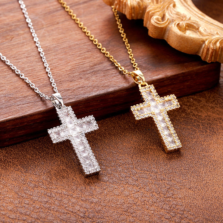 Sparkling Zircon Cross Pendant Necklace: Radiant Faith for Daily Wear