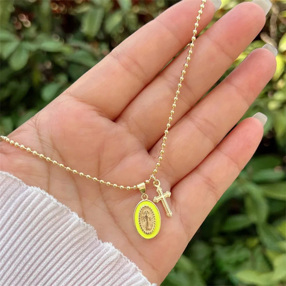 Dual-Faith Our Lady & Cross Necklace: Steady Companion for Daily Belief