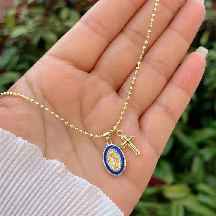 Dual-Faith Our Lady & Cross Necklace: Steady Companion for Daily Belief