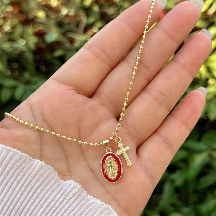 Dual-Faith Our Lady & Cross Necklace: Steady Companion for Daily Belief