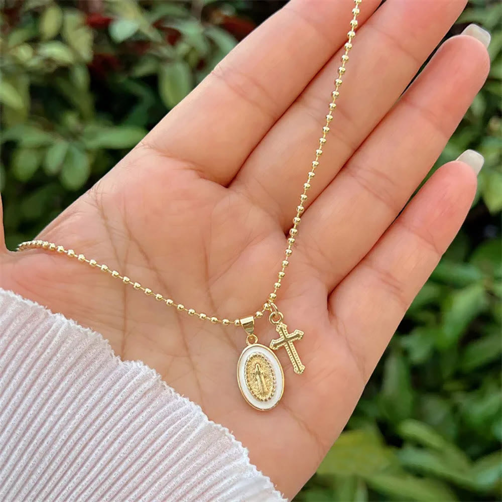 Dual-Faith Our Lady & Cross Necklace: Steady Companion for Daily Belief