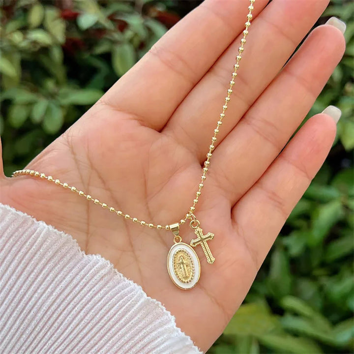 Dual-Faith Our Lady & Cross Necklace: Steady Companion for Daily Belief