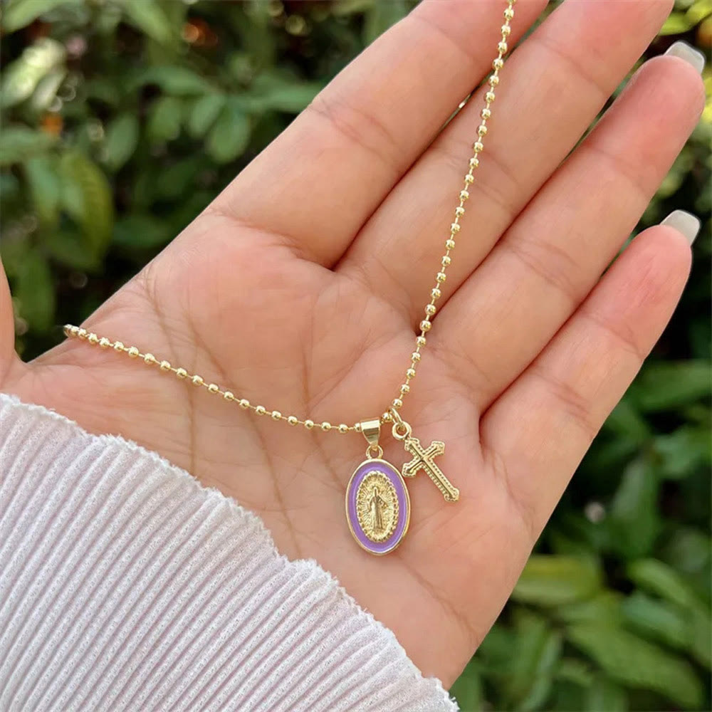 Dual-Faith Our Lady & Cross Necklace: Steady Companion for Daily Belief