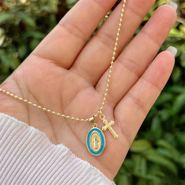 Dual-Faith Our Lady & Cross Necklace: Steady Companion for Daily Belief